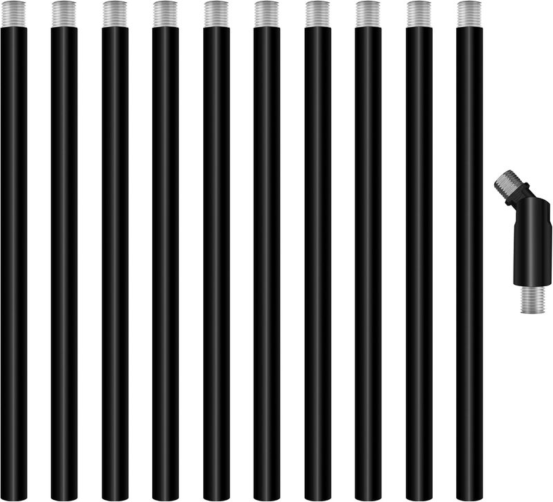 MAYOMAJO 10 Pieces 12-inch M10 Threaded Extension Poles Lighting Fixture Downrods Stems & 180 Degrees Sloped Ceiling Adapter Kits for Pendant Light, Island Lighting, Chandeliers (Black) - Image 1